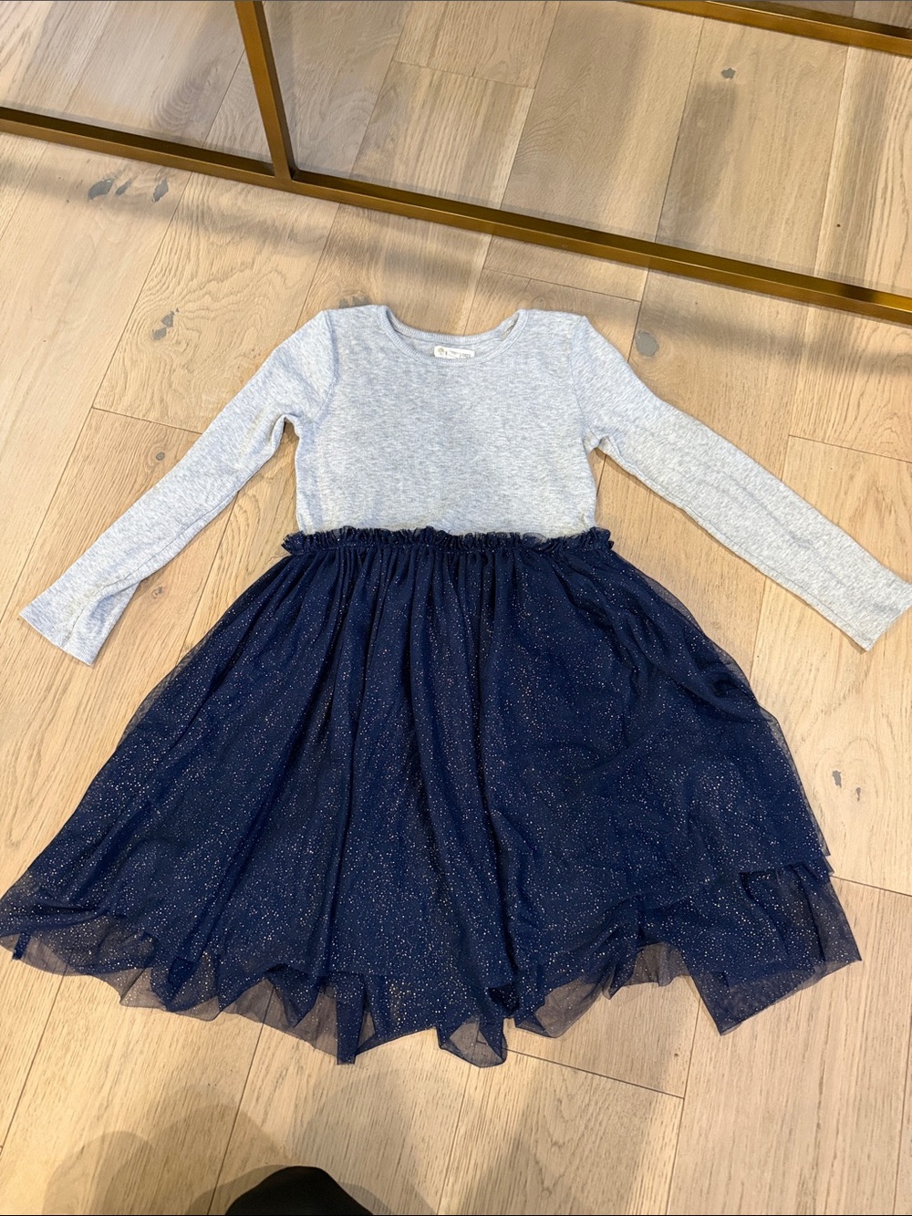 Tucker + Tate Heather Gray Top with Navy Sparkle Tulle Skirt